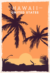 Hawaii retro poster. USA Hawaii travel vector illustration.