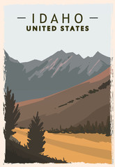Idaho retro poster. USA Idaho travel illustration.