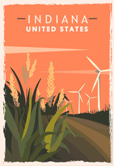 Indiana retro poster. USA Indiana travel illustration.