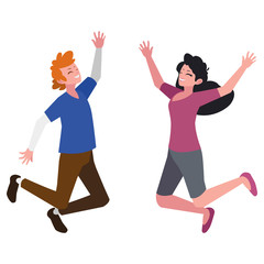 happy young couple celebrating characters