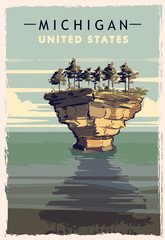 Michigan retro poster. USA Michigan travel illustration.