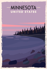 Minnesota retro poster. USA Minnesota travel illustration.
