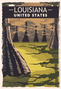 Louisiana retro poster. USA Louisiana travel illustration.