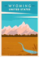 Wyoming travel retro poster. USA travel illustration.