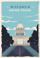 Wisconsin retro poster. USA Wisconsin travel vector illustration.