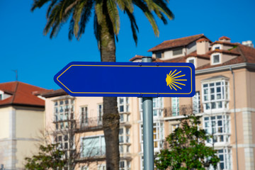 Way of Saint James sing (Camino de Santiago) on Pereda walk and gardens. Santander, Spain