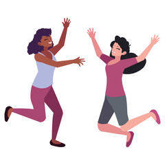 happy young interracial women celebrating