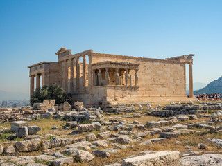 Erechtheion - an ancient Greek temple with a portico and six caryatids, built in honor of Athens and Poseidon, Greece