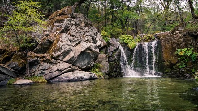 Seamless looping waterfall background - a repeating time-lapse of a waterfall in Northern California.
