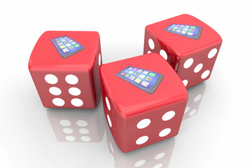 New Smart Phone Cell Roll Dice Gamble Take Chance 3d Illustration