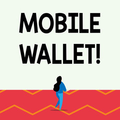 Word writing text Mobile Wallet. Business photo showcasing mobile technology that is used similarly to a real wallet Lengthy hairstyle woman stand with one leg lifted in back view position