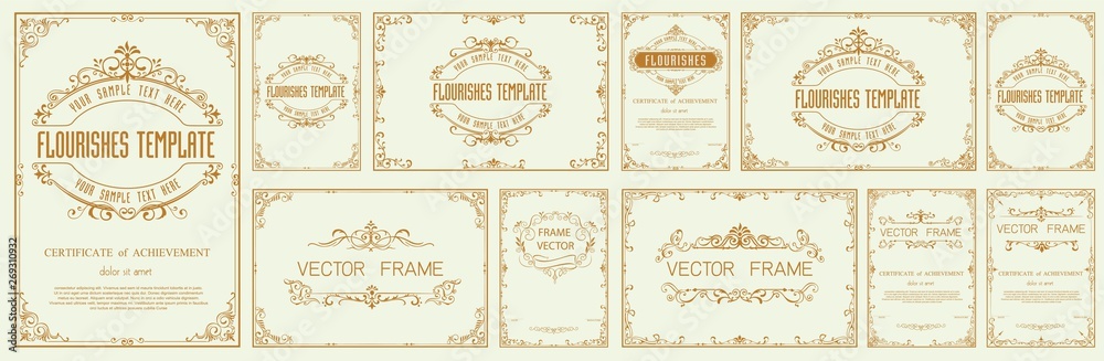 Fototapete Set of Decorative vintage frames and borders set,Gold photo frame with corner