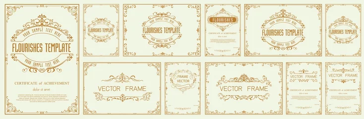 Fotobehang Set of Decorative vintage frames and borders set,Gold photo frame with corner © vat2522