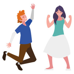 happy young couple celebrating characters