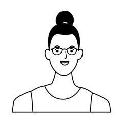 woman avatar cartoon character in black and white vector illustration
