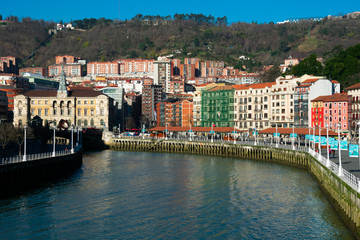 Bilbao, Spain. February 13, 2019. View of Bilbao City, the river and the promenade
