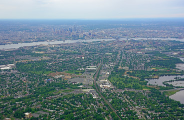 Aerial view of the skyline of the city of Philadelphia and the surrounding areas in Pennsylvania, United States