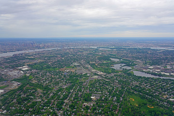 Aerial view of the skyline of the city of Philadelphia and the surrounding areas in Pennsylvania, United States