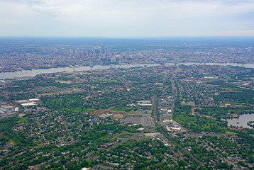 Aerial view of the skyline of the city of Philadelphia and the surrounding areas in Pennsylvania, United States