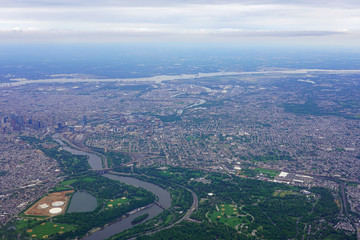 Aerial view of the skyline of the city of Philadelphia and the surrounding areas in Pennsylvania, United States