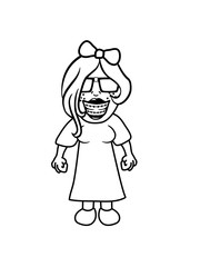 cool nerd girl kleid mädchen frau weiblich haare zahnspange schleife hornbrille brille symbol geek schlau freak intelligent computer gamer lernen außenseiter einzelgänger computerfreak hacker design