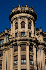 Old building facade on Diego Lopez de Haro Avenue. Bilbao, Spain