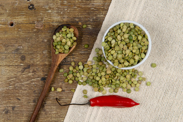 dried green pea in half