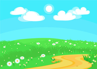 Fototapeta premium Cartoon landscape glade, lawn for games and recreation