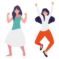 happy young women celebrating characters