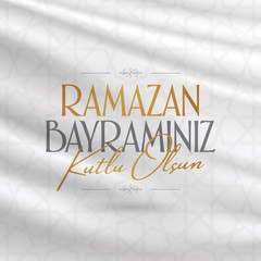 Eid al-Fitr Mubarak Islamic Feast Greetings (Turkish: Ramazan Bayraminiz Kutlu Olsun) Holy month of muslim community Ramazan. Billboard, Poster, Social Media, Greeting Card template. 