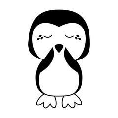 Cute penguin animal cartoon in black and white