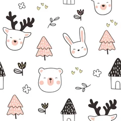 Stickers pour porte Petit cerf Animal tête de modèle sans couture sur blanc.