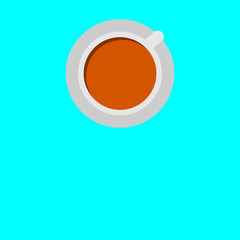 cup of coffee on blue background empty space