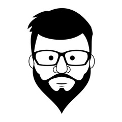 Hipster guy face cartoon in black and white