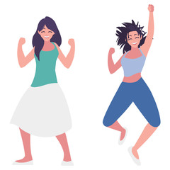 happy young women celebrating characters