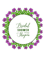 Vector illustration lettering bridal shower for pattern purple flower frame