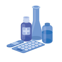 laboratory instruments with medicines in white background