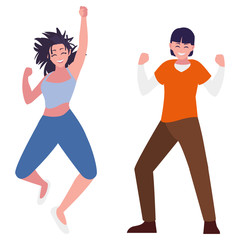 happy young couple celebrating characters