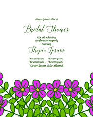 Vector illustration banner bridal shower for elegant purple flower frame