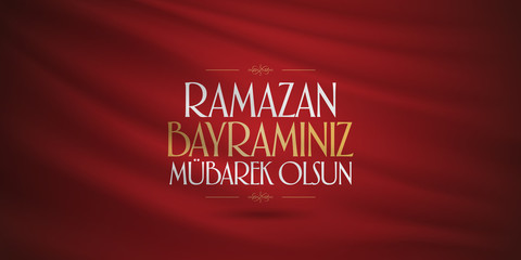 Eid al-Fitr Mubarak Islamic Feast Greetings (Turkish: Ramazan Bayraminiz Mubarek Olsun) Holy month of muslim community Ramazan. Billboard, Poster, Social Media, Greeting Card template. 