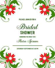 Vector illustration poster bridal shower for various elegant leaf flower frame