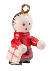 Small dolls decorated on Christmas tree white blackground