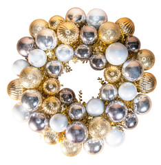 Christmas Wreath Composed of golden balls with sparkle.