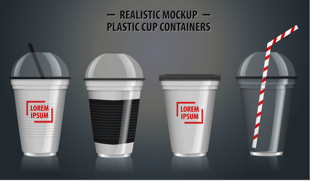 Set of mock up realistic plastic cup containers, with clear in disposable cups. easy to modify