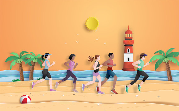 runner are running on the beach