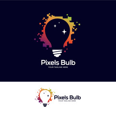light bulb logo designs concept, creative icon symbol technology logo, pixel bulb logo design vector