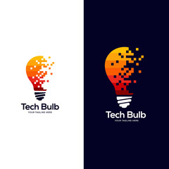light bulb logo designs concept, creative icon symbol technology logo, pixel bulb logo design vector