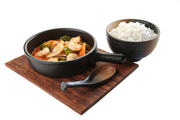 shrimp with vegetables main dish with rice japanese food isolated