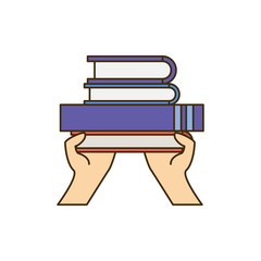 hands with library books in white background icon