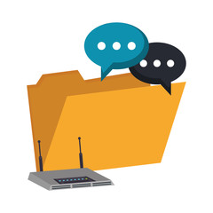 Digital folder with chat bubbles and wifi router